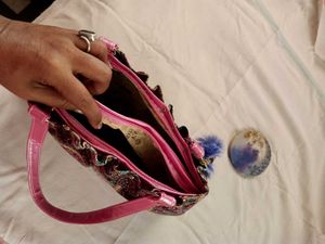 Cute Patchwork Handbag with Pom Po