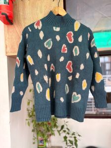 Cozy Heart Print Mock Neck Sweater