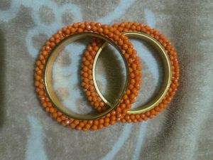 Orange Beaded Bangle Set