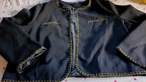 Chic Black Cropped Jacket with Gold Chain Trim