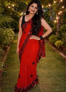 Elegant Red Embroidered Saree