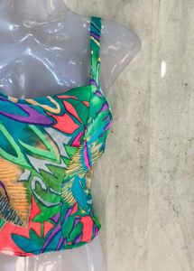 Vibrant Tropical Print Crop Top