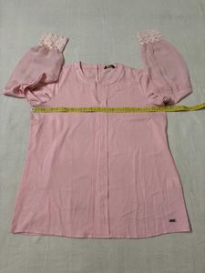 Pink Park Avenue Blouse with Lace Sleeves