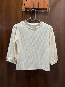 Cream Textured Puff Sleeve Top