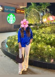 Royal Blue Satin Button-Down Shirt