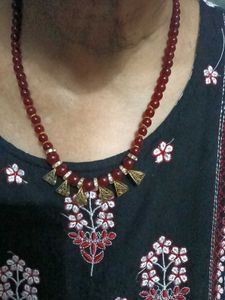 Elegant MaroonRed Beaded Necklace+Earrings Set
