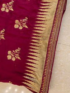 Maroon Saree with Golden Border and Blouse
