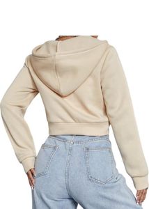 Cream Cropped Zip-Up Hoodie