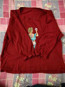 Maroon Graphic Print Crop Top