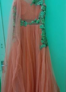 Elegant Peach Embroidered Gown