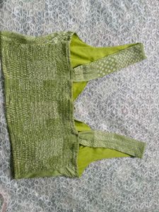 Green Patterned Crop Top