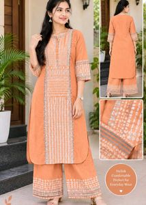 Orange Printed Kurta with Palazzo Set