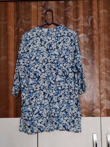 Blue Floral Print Tunic Top