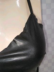 (1200)Black Faux Leather Cami Top