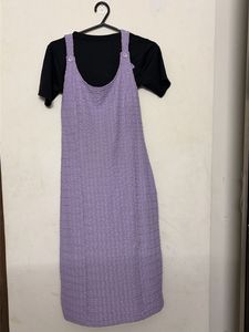 Lavender Textured Pinafore Dress with Black Top