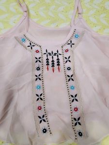 Boho Embroidered Pink Camisole Top