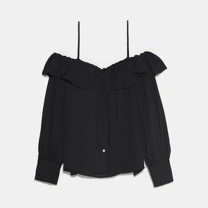 Zara Black Off-Shoulder Top – Ruffles, Bow Tie &amp; B