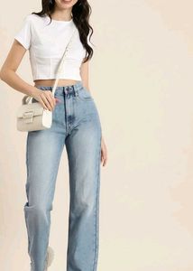 HERE&amp;NOW  High Waisted Light Wash Straight Leg Jea