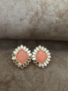 Designer Peach Stud Earrings with Mirror Work