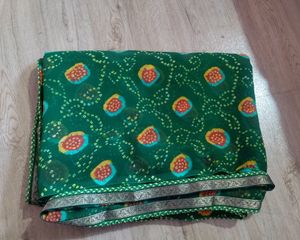 Green Bandhani Sari