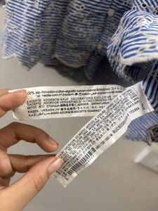 Zara Blue Striped Cotton Embroidered Top