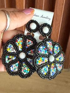 Boho Beaded Floral Dangle Earrings