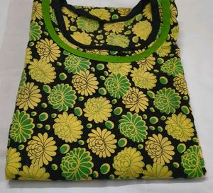 Retro Floral Print Midi Kurti