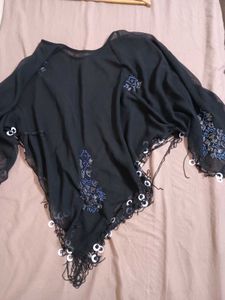 Sheer Black Embellished Cape