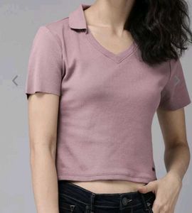 Women Mauve V-neck Crop Tee