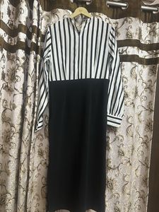 Chic Striped &amp; Solid Midi Dress