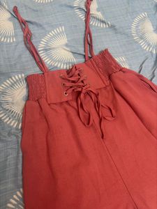 Pink Lace-Up Jumpsuit