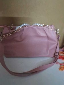 Stylish Pearl &amp; Chain Accent Handbag