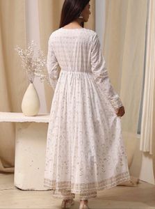 Off-White Cotton Printed Anarkali Suit Set
