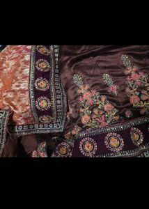 Embroidered Brown saare with red Velvet border