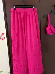 Vibrant Pink Palazzo Pants &amp; Crop Top Set