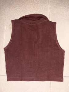 Chic Collared Sleeveless Brown Top