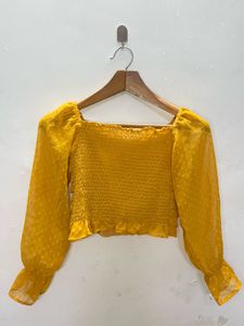 Yellow Ruched Puff Sleeve Top