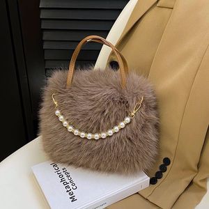 Pink Faux Fur Handbag with Pearls