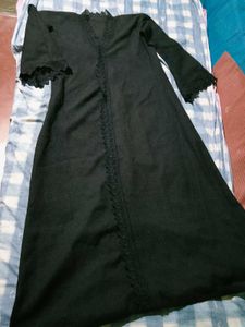 Elegant Black Abaya with Lace Trim