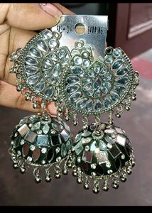 Mirror Work Jhumka Earrings &amp;Stude 1get+1free