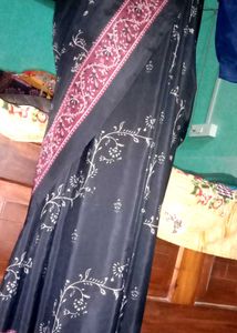 Elegant Black &amp; Red Floral Saree