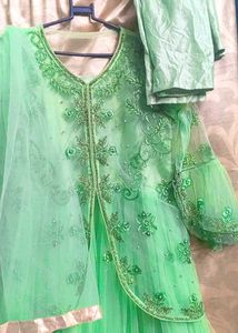 Stunning Green Embroidered Gaon Set