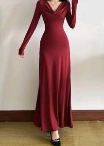 Elegant Maroon Cowl Neck Maxi Dress