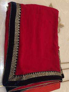 Exquisite Red Saree with Velvet Border