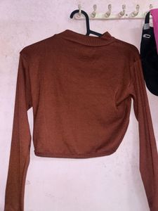 Brown Cut-Out Long Sleeve Top