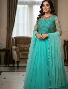 Stunning Teal Embroidered Gown