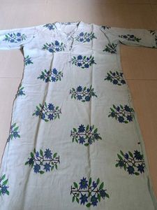 Blue Floral Print Cotton Kurta