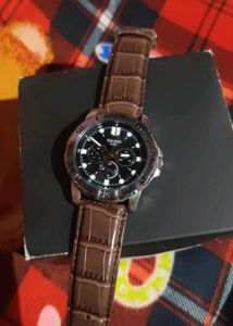 Casio Chronograph Watch with Brown Strap