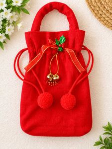 Red Christmas Drawstring Pouch