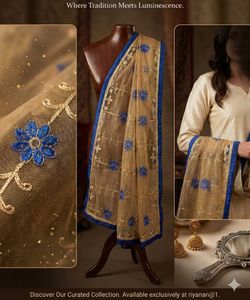 Blue & Gold Embroidered Dupatta